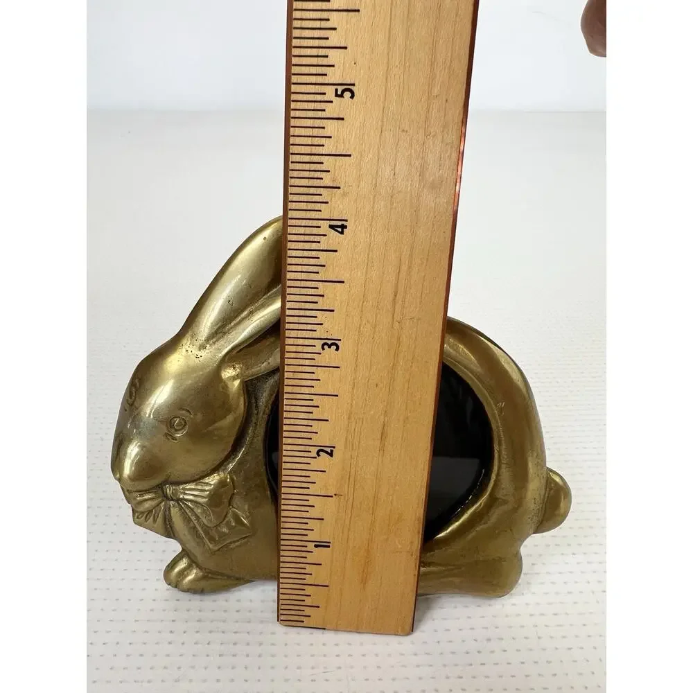Vintage Bunny Rabbit Photo Picture Frame Brass Patina Metal Adorable Cottagecore